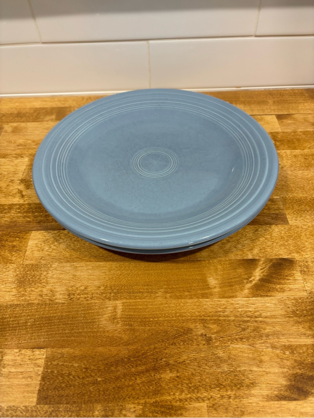 Fiestaware Powder Blue Glazed Ceramic Dinner Plate with Concentric Ridge Detail